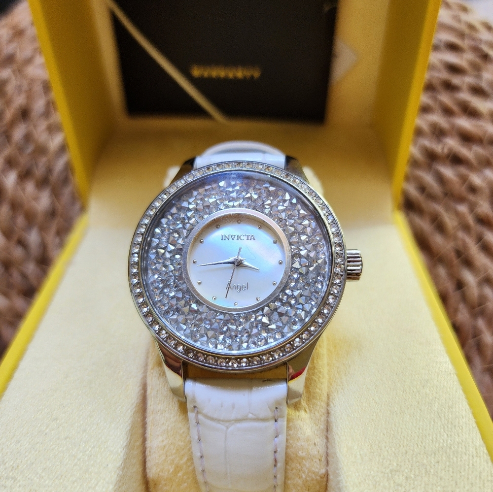 Invicta Angel White Leather Band Watch